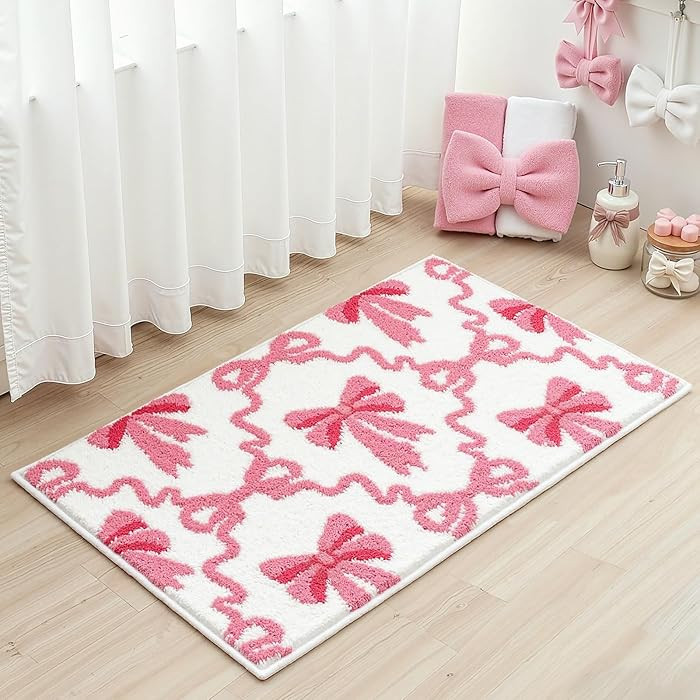 Pink Bow Bathroom Rugs Coquette Cute Bath Mat for Bathroom Non Slip Absorbent Bow Bath Mat Washab... | Amazon (US)