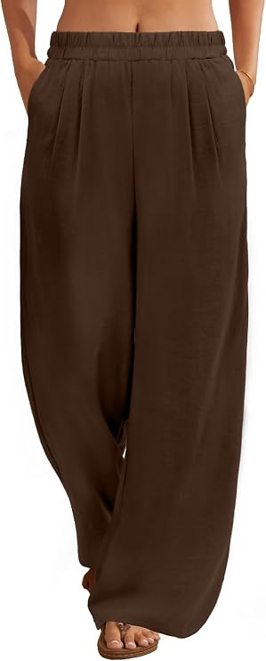 FireSwan Linen Pants Women Pleated Wide Leg Palazzo Pants with Pockets | Flowy, Elastic Waist, Lo... | Amazon (US)