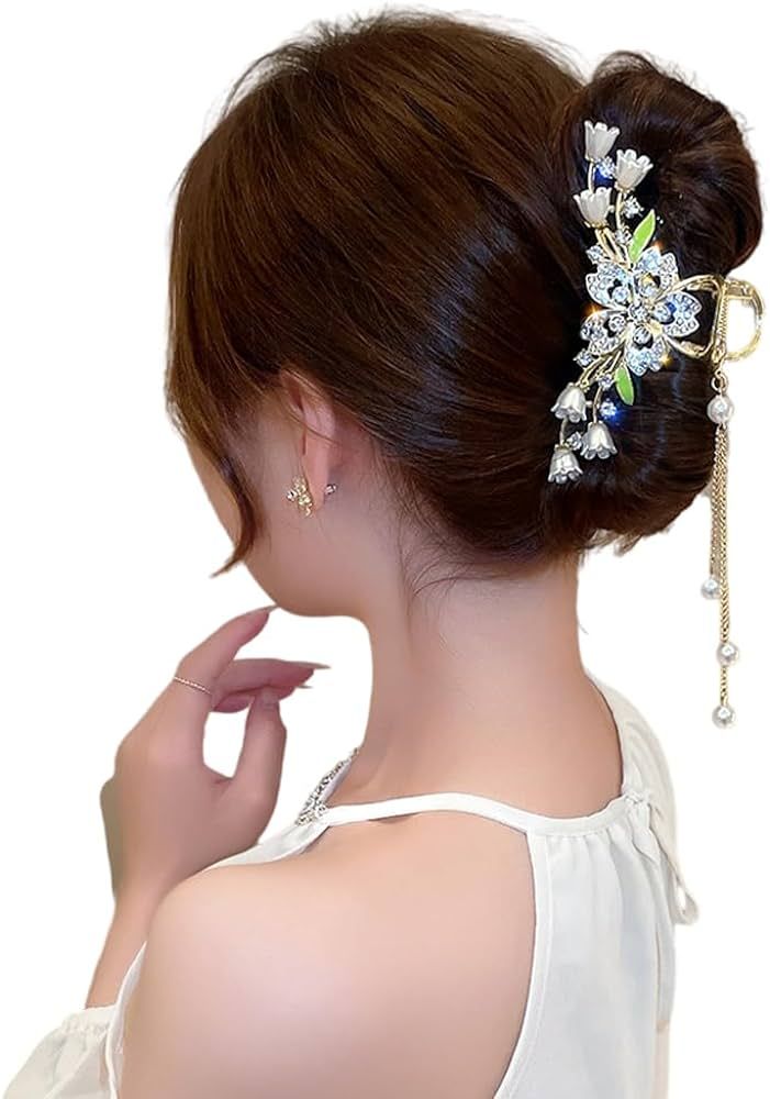 KWYBOW Large Flower Hair Claw Clips, Gold Butterfly Lily of the Valley Violet Hair Claw Clips wit... | Amazon (US)