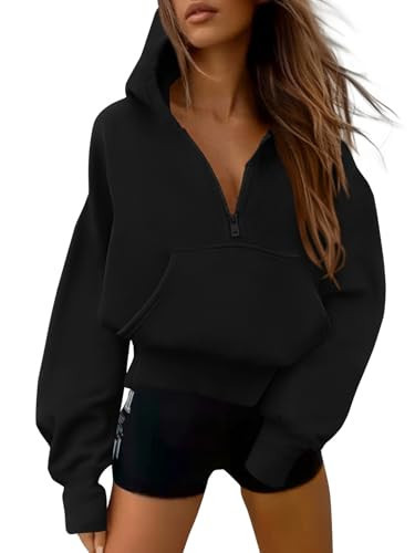 PRETTYGARDEN Women's Half Zip Up Hoodies 2025 Fall Long Sleeve Cropped Pullover Oversized Sweatshirt Fashion Y2K Clothes (Black, Large) | Amazon (US)