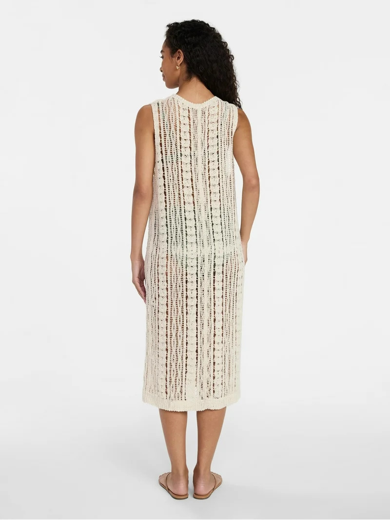 Time and Tru Women's Crochet Button Down Coverup, Size S/M, Ivory | Walmart (US)