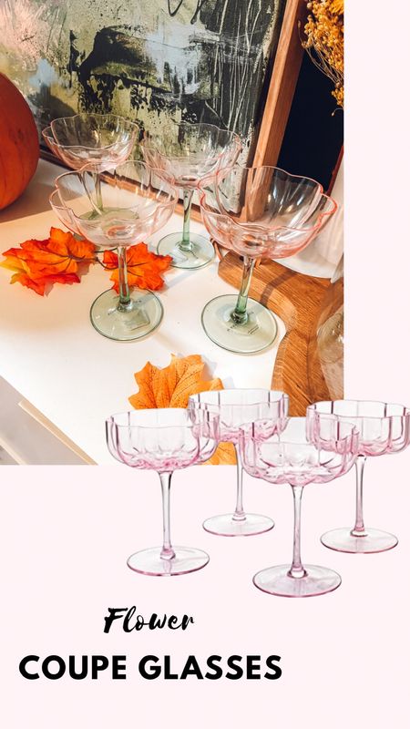 Flower Coupe Glasses Pink - green - iridescent- cocktail glasses - floral - delicate - glassware - girly - feminine 

#LTKhome #LTKsalealert #LTKunder50