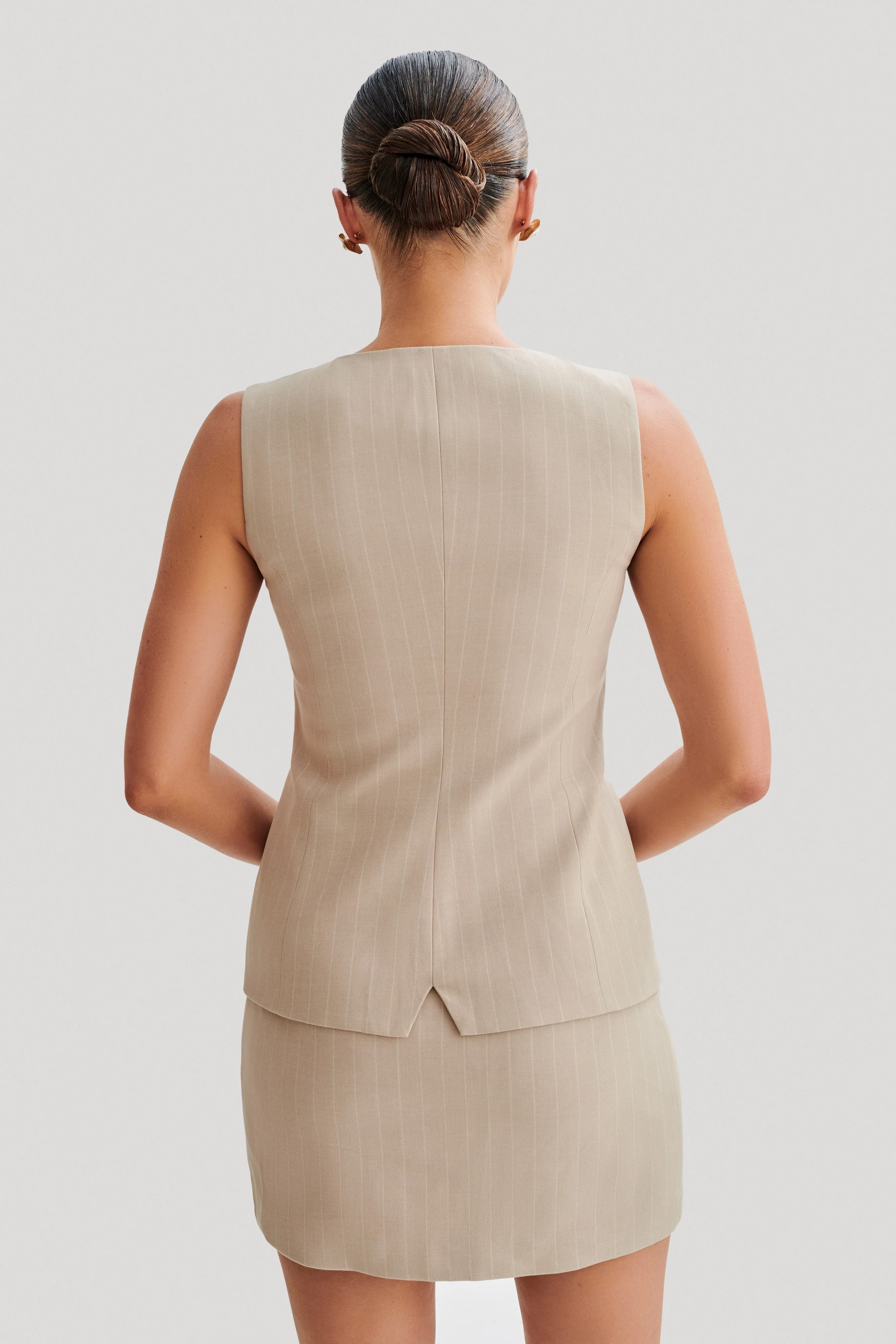 Tracey Suiting Vest - Taupe Pinstripe | MESHKI US