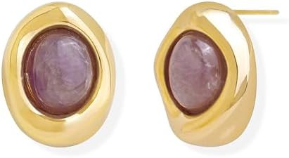 Jean Beau Chunky Gold Stone Stud Earrings for Women, Trendy Natural Gemstone Hypoallergenic Earin... | Amazon (US)