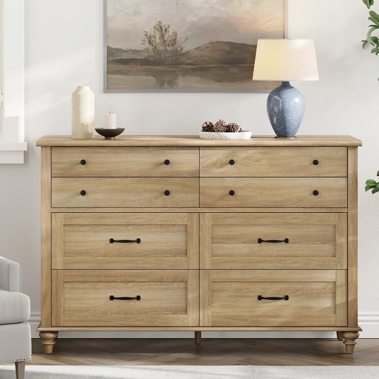Wide Oak 8 Drawer Dresser for Bedroom, Wooden Chest of Drawers for Living Room | Walmart (US)