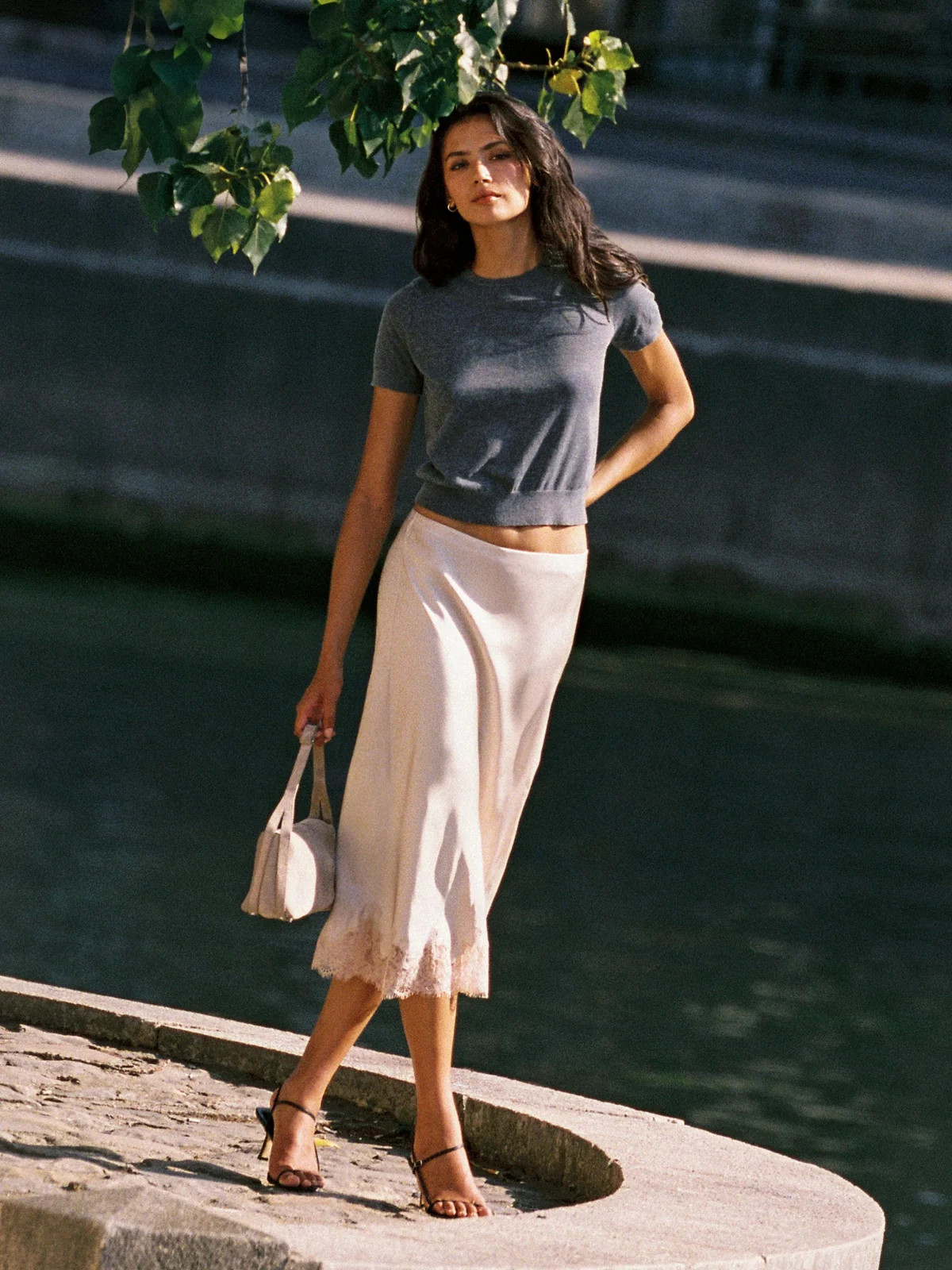 ENNIS SATIN LACE MIDI SKIRT | French Connection (US)