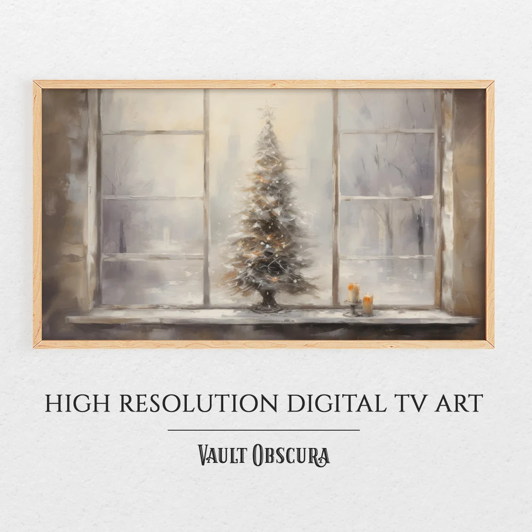 Vintage Christmas Frame TV Art Christmas Tree - Etsy | Etsy (US)