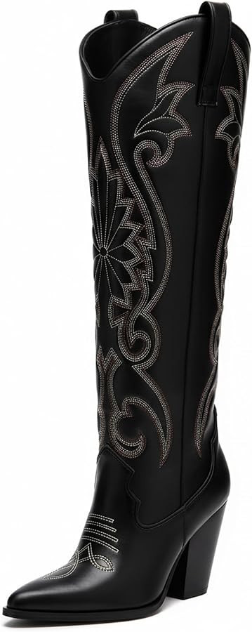 WIRALOMI Cowboy Boots for Women Knee High Cowgirl Boots with Embroidered Chunky Heel Western Tall... | Amazon (US)
