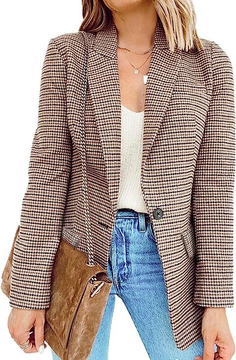 Asvivid Womens Casual Pocketed Office Blazers Draped Open Front Cardigans Jacket Work Suit | Amazon (US)