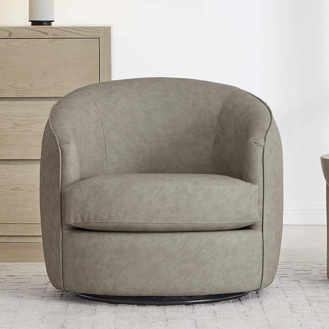 CHITA Swivel Barrel Chair, Modern Comfy Faux Leather Accent Chair for Living Room, Stone Grey | Amazon (US)