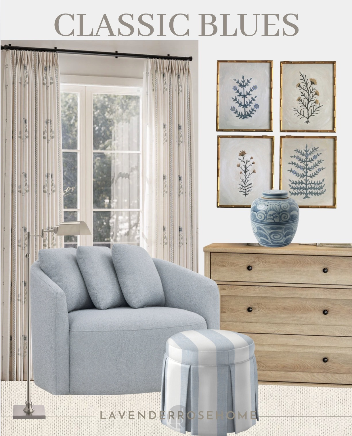 My daughter has this cornflower blue swivel chair and loves it.

Swivel Chair. Botanical Art. Blue & White. Floral Drapery. Bedroom Decor. Reading Noon. Floor Lamp. Area Rug. Ottoman. Lavender Rose Home.

#LTKhome