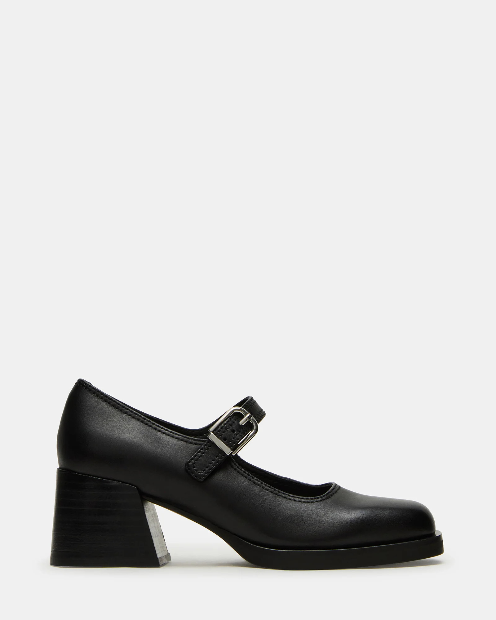 LISBON Black Leather Square-Toe Mary Jane Women's Loafer | Steve Madden (US)