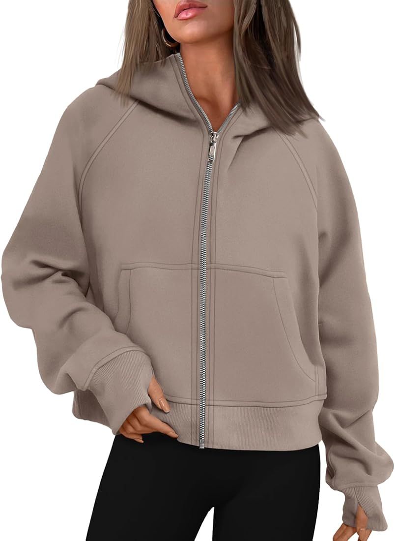Womens Zip Up Cropped Hoodies Fleece Oversized Sweatshirts Full Zipper Jackets Y2k Fall Clothes 2023 | Amazon (US)