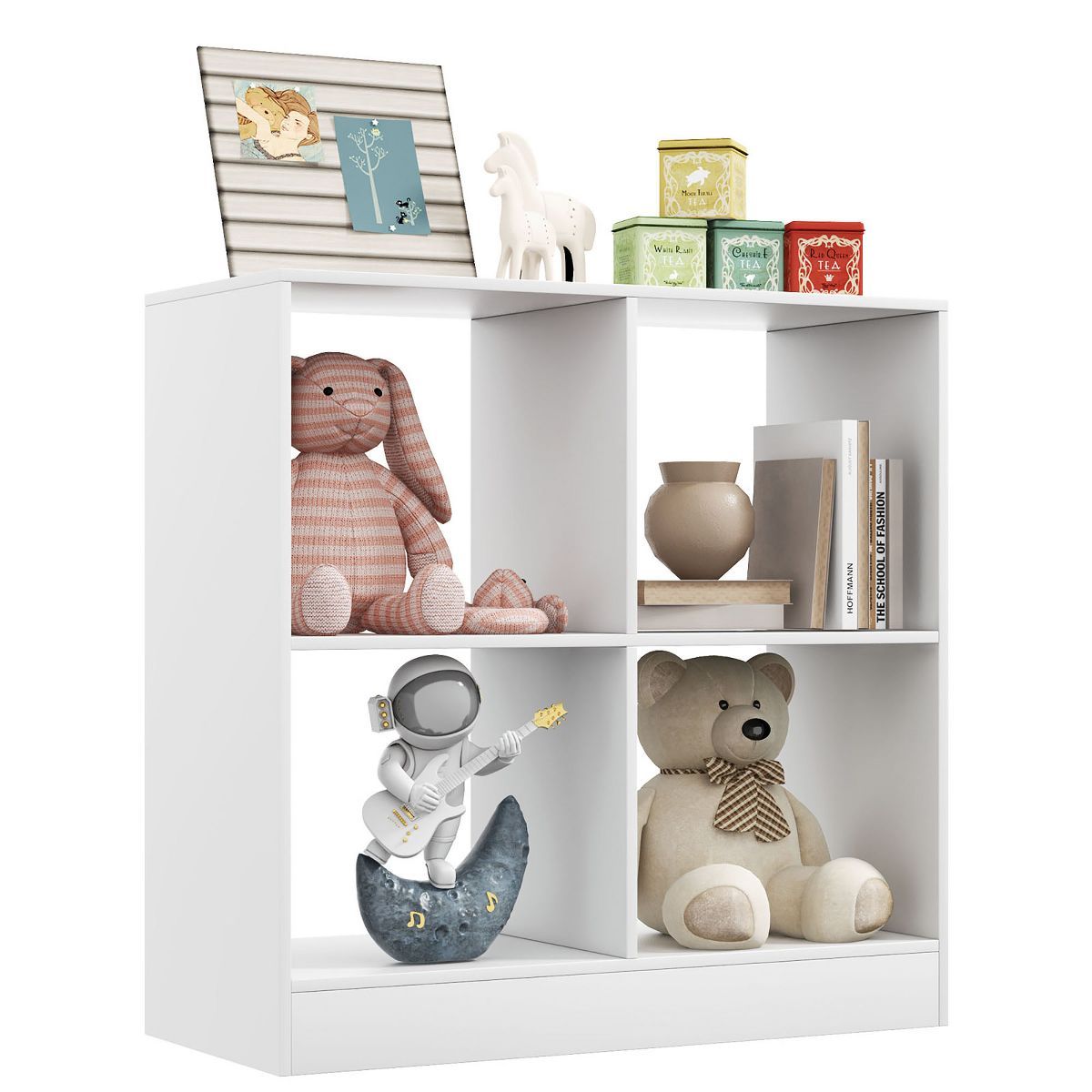 Costway Kids Toy Storage Organizer 4-Cube Wooden Display Bookcase with Anti-toppling Device | Target