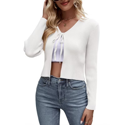 Womens Tie Front Cardigans Knit Shrug Summer Sweaters Crop Cardigan White M | Target