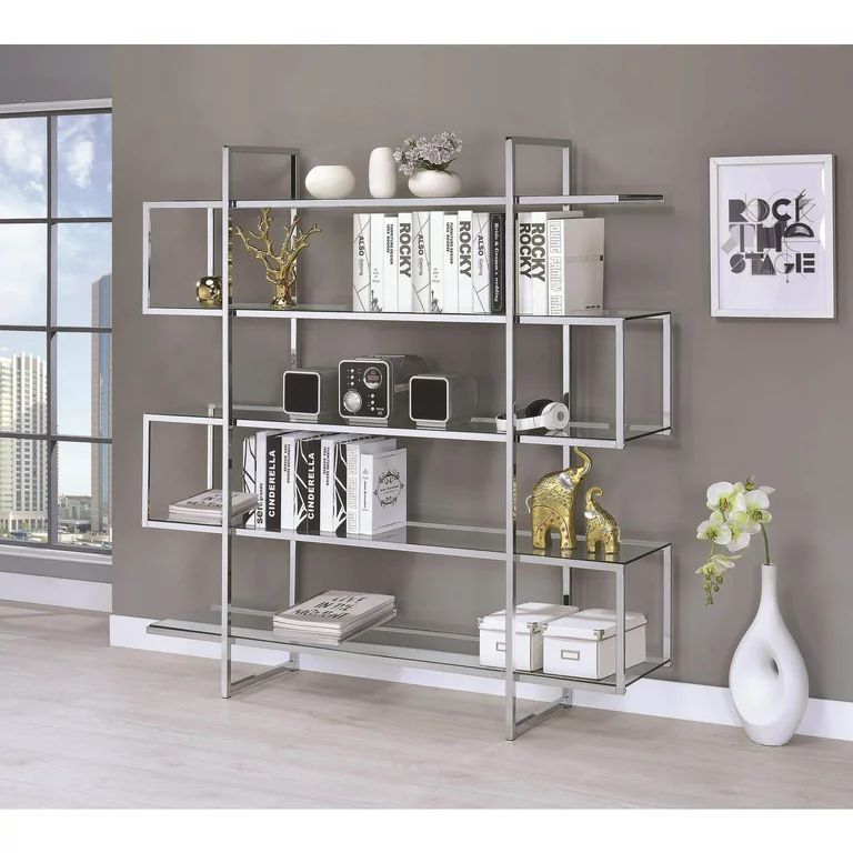 Coaster 5-shelf Contemporary Bookcase Chrome and Clear, Silver Finish | Walmart (US)