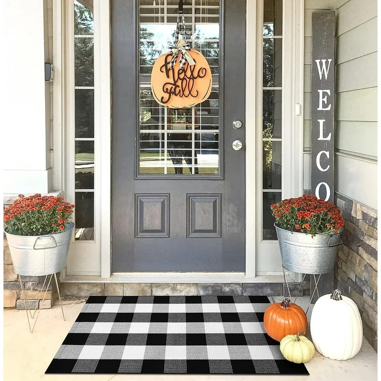 iOhouze Outdoor Rugs Buffalo Plaid Rug Black and White 2'x3' Entryway Rug, Cotton Hand-Woven Wash... | Walmart (US)