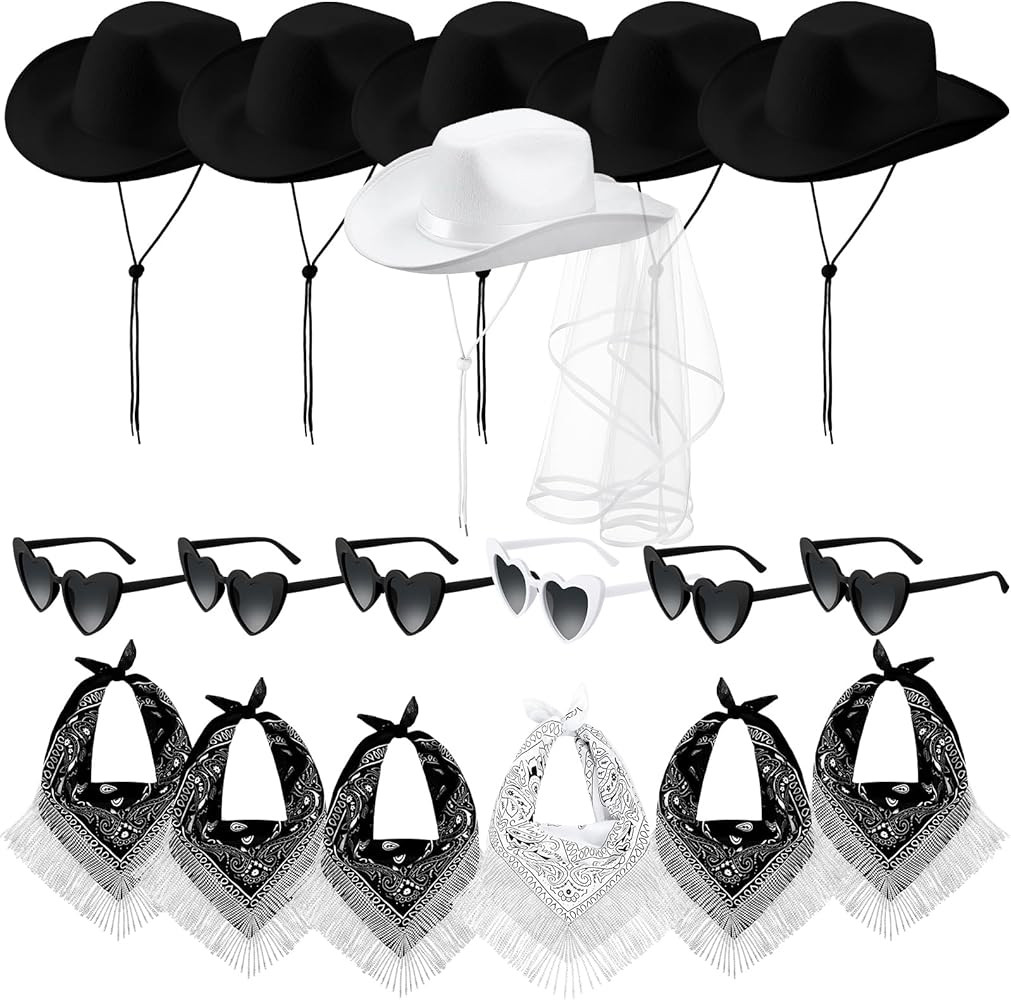6 Sets Cowgirl Bachelorette Party Decorations Bulk Bride Cowboy Hat Rhinestone Bandana Heart Glas... | Amazon (US)