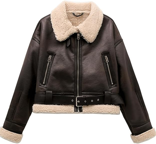 LY VAREY LIN Women's Faux Shearing Fur Bomber Jacket Cropped Aviator Leather Coat Outerwear | Amazon (US)