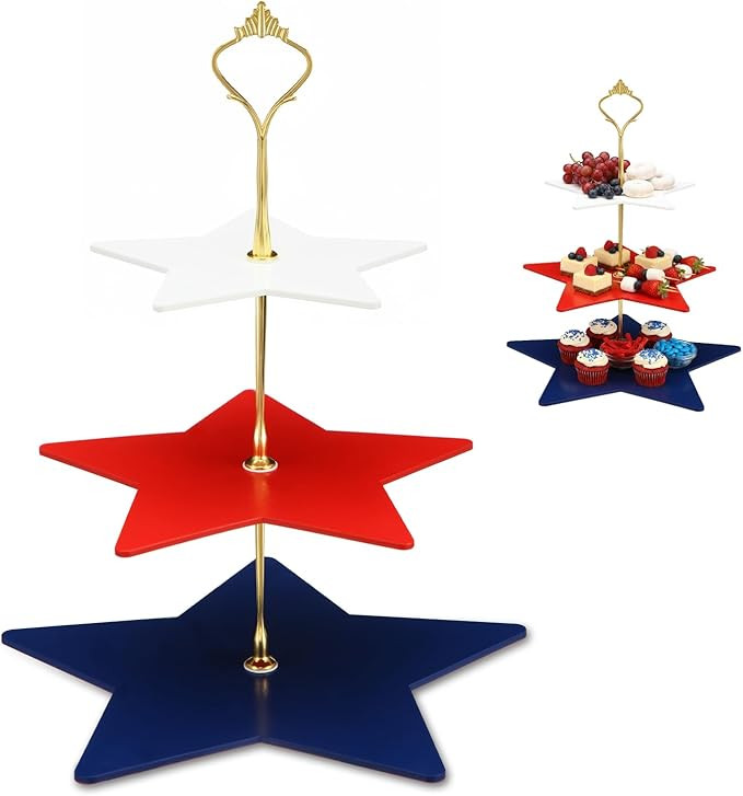 Rtteri Patriotic 3 Tier Cupcake Stand Holder 15 Inch 4th of July Serving Tray Red White Blue Star... | Amazon (US)