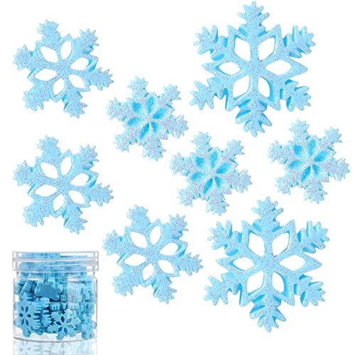 WILLBOND 50 Pcs Mini Snowflake for Craft Tiny Resin Snowflake Buttons Little Christmas Plastic Snow Embellishment Decoration with Storage Box for Christmas Winter Party Decor DIY, 3 Size(Blue) | Amazon (US)