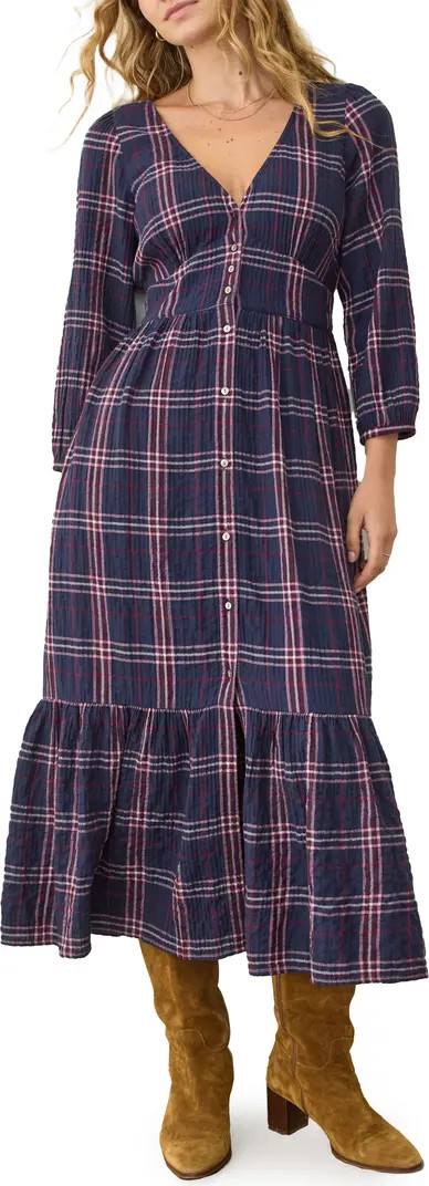 Marine Layer Maeve Plaid Long Sleeve Tiered Midi Dress | Nordstrom | Nordstrom