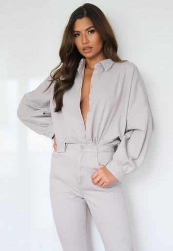 Sage Co Ord Oversized Pocket Detail Denim Shirt | Missguided (US & CA)
