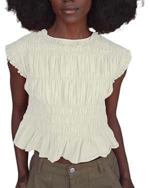 Women Y2K Tie Up Smocked Tank Tops Sleeveless Crew Neck Crop Shirred Top Cute Going Out Ruched Pe... | Amazon (US)