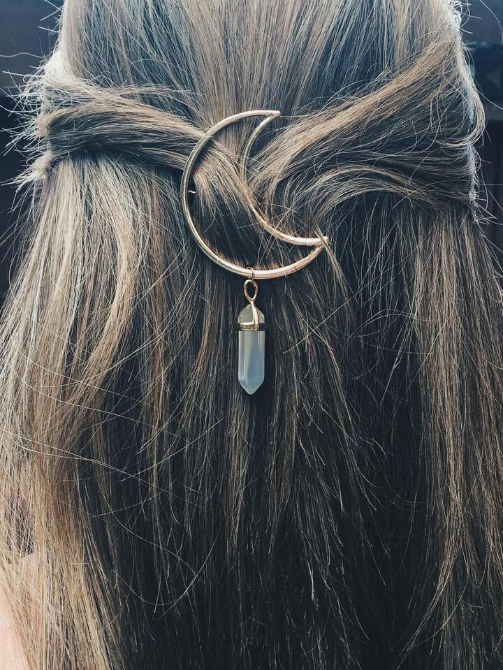 1pc Women Moon Decor Stone Charm Fashion Minimalist Hair Clip For Hair Decoration Street | SHEIN ... | SHEIN