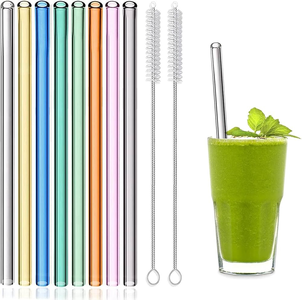 8 Pcs Reusable Glass Straws, 8"x8mm Eco-friendly Drinking Straws for Smoothie, Milkshakes, Tea, J... | Amazon (US)