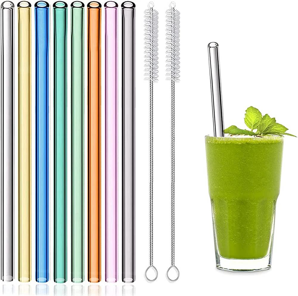 8 Pcs Reusable Glass Straws, 8"x8mm Eco-friendly Drinking Straws for Smoothie, Milkshakes, Tea, J... | Amazon (US)