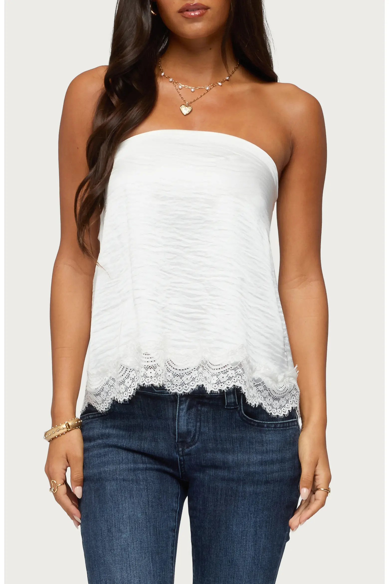 EDIKTED Netta Lacey Strapless Satin Top (Women) | Nordstrom | Nordstrom