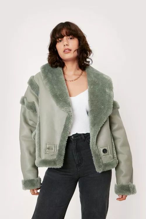 Faux Fur Lined Faux Leather Aviator Jacket | Nasty Gal (US)
