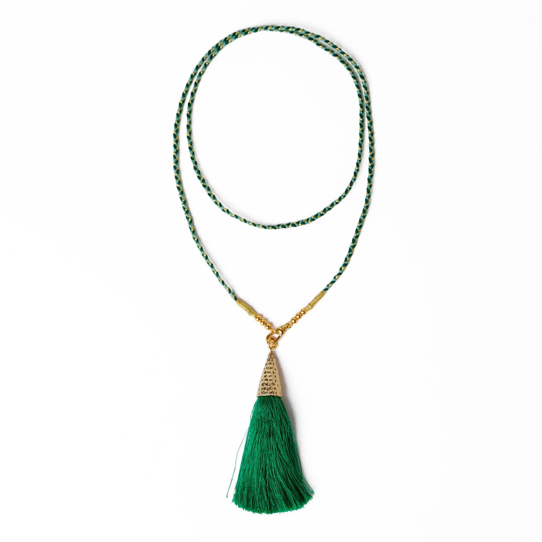 Roxanne Braided Necklace With Tassel Mint + Green | INK+ALLOY