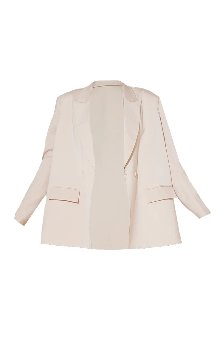 Stone Woven Extreme Oversized Shoulder Pad Pocket Blazer | PrettyLittleThing US