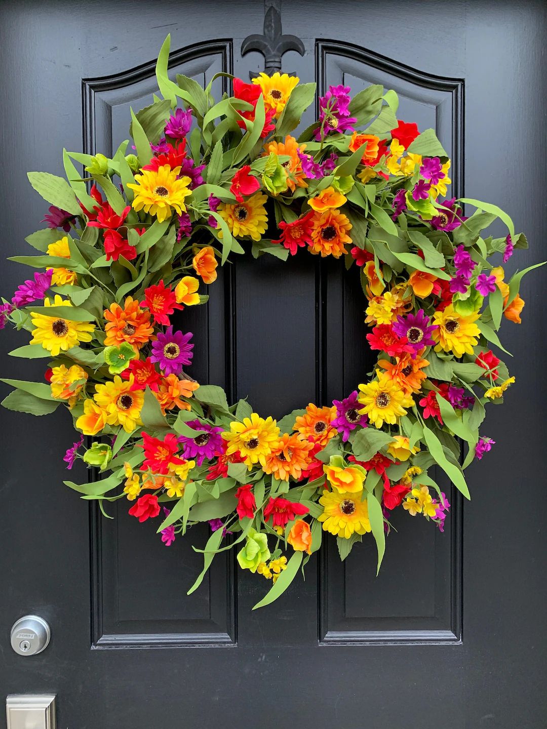 SUMMER FIESTA DECOR, Summer Daisy Door Wreath, Spring Hanger for Front Door, Summer Flower Wreath... | Etsy (US)