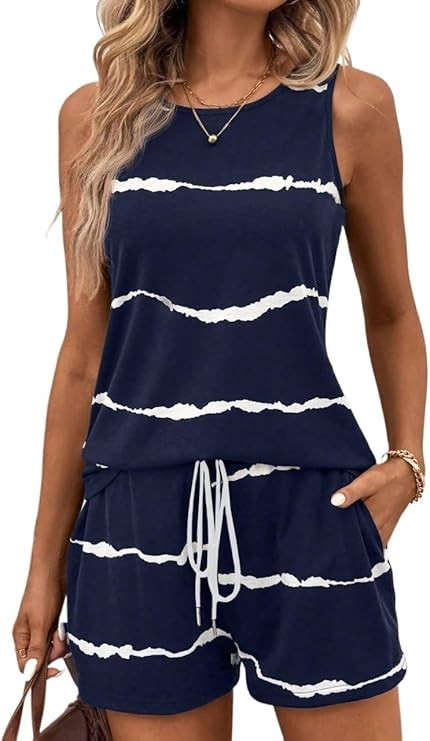 Lounge Sets for Women 2 Piece Line Sleeveless Top And Shorts Set, 2pcs | Amazon (US)