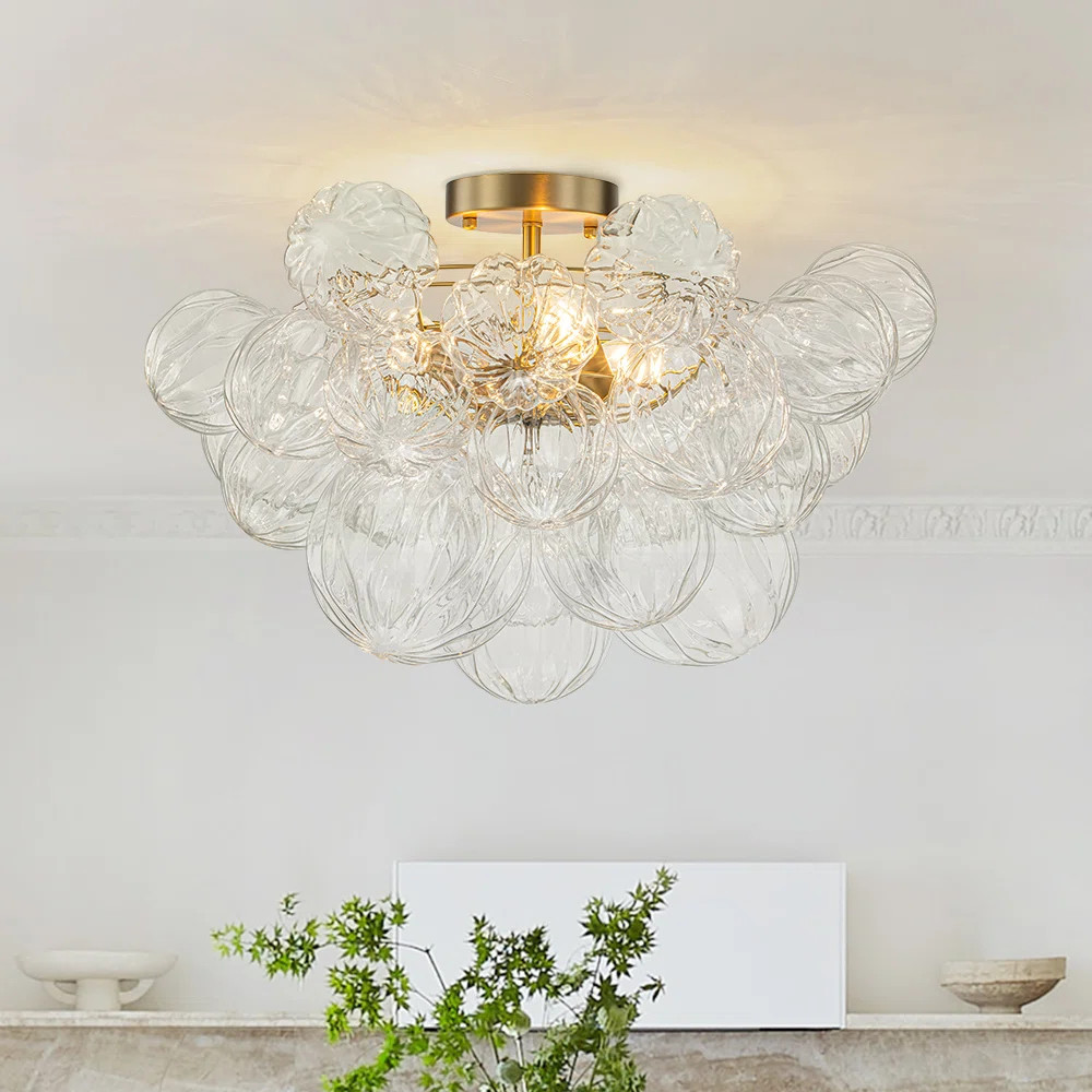 Wynetta 3 - Light Textured Glass Bubble Semi Flush Mount | Wayfair North America