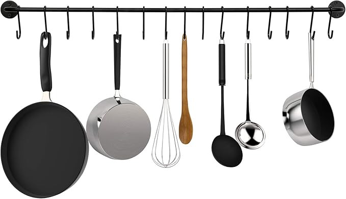 Greenco Pot and Pan Wall Mounted Rail, 15-Hook, Black | Amazon (US)