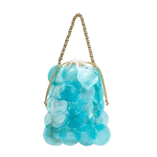 BCVWQXA Women Fashion Shell Woven Handbag Chic Shell Beach Bag Beaded Chain bag for Summer Travel Beach Party, Blue | Amazon (US)