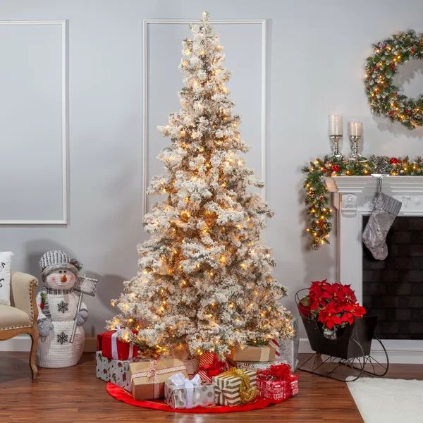 Heavy Flocked Layered 7.5' White Spruce Artificial Christmas Tree with 550 Clear Lights | Wayfair North America