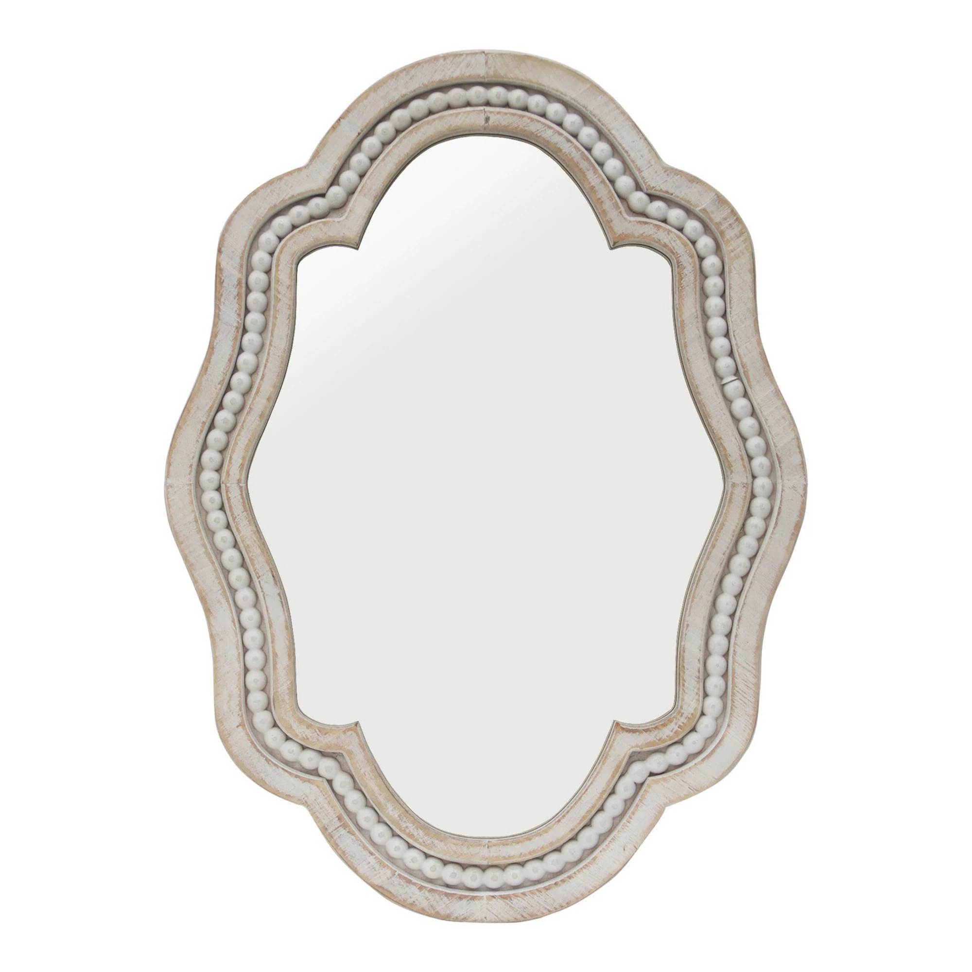 Parisloft Whitewash Beaded Scalloped Wood Wall Mirror for Bathroom, Entryway, Bedroom, 27.125"H | Kohl's