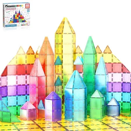 PicassoTiles 61PCS Magnetic Tiles – STEM Educational Construction Building Blocks, Creative Play & Brain Development Toy for Kids Kindergarten Toddler | Walmart (US)