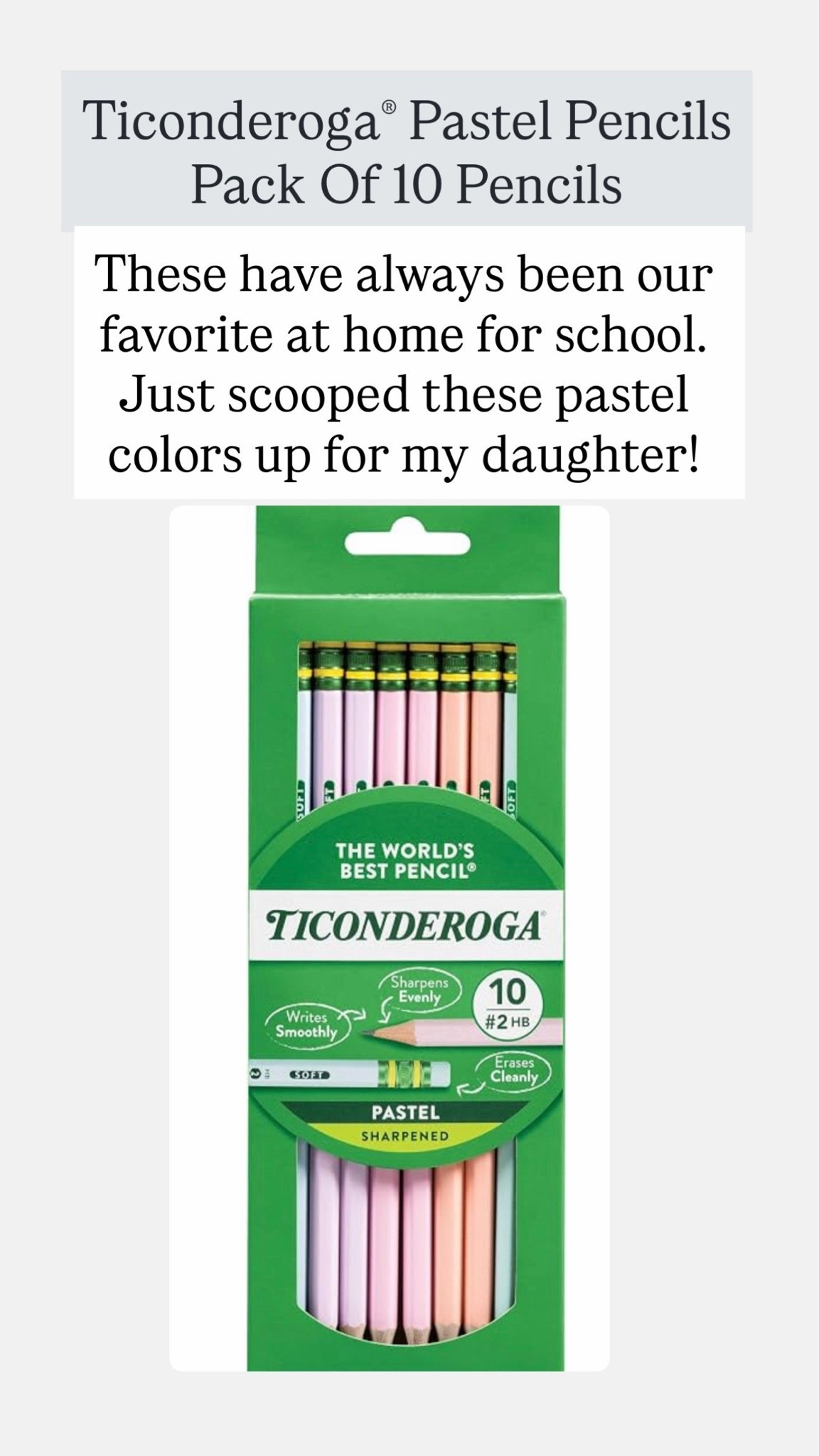 Ticonderoga® Pastel Pencils, 2 Soft, Assorted Colors, Pack Of 10 Pencils

#LTKKids