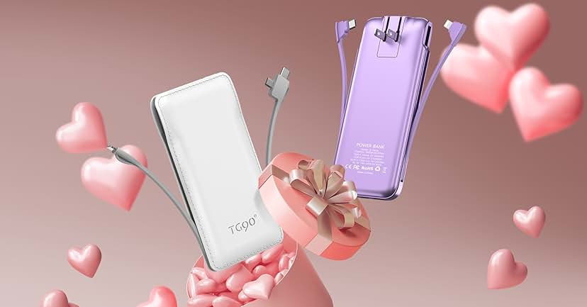 Charmast Portable Charger with Built-in Cables and AC Wall Plug, 10000mAh Compact Slim Power Bank, External Battery Pack, Travel Essentials Compatible with iPhone, Samsung, iPad, All Cellphones | Amazon (US)