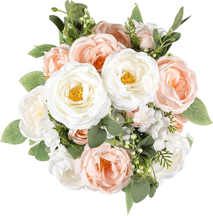 Veryhome 2 Packs Silk Peony Artificial Flowers Fake Rose Bouquet, Floral Arrangement for Wedding ... | Amazon (US)