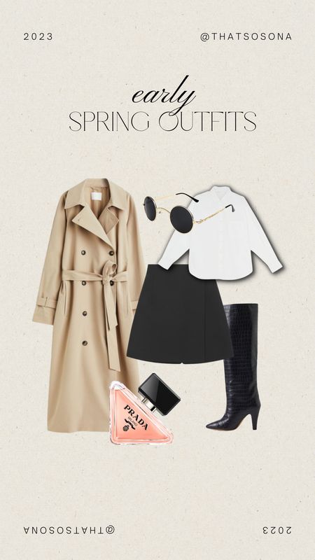 Early spring outfits, trench coats, mini skort, knee high boots, prada paradoxe, poplin white shirt, casual spring outfits

#LTKunder100 #LTKfit #LTKstyletip
