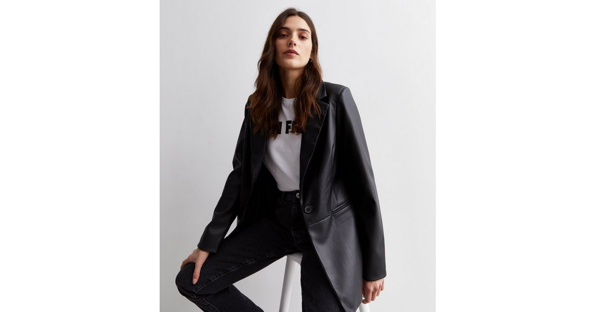 Black Leather-Look Blazer | New Look | New Look (UK)