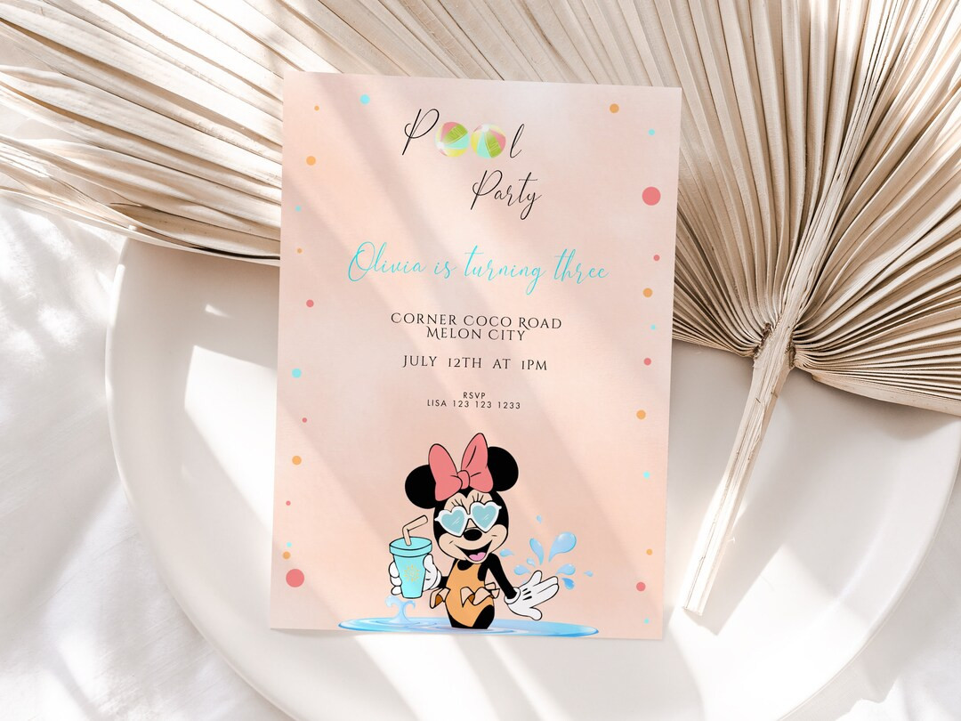Minnie Mouse Pool Party Invitation, Minnie Mouse Pool Birthday Party Invite, Editable Digital Cor... | Etsy (US)