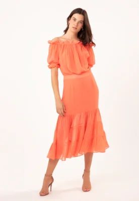 Vestido Midi Ombro a Ombro Laranja | Dafiti (BR)